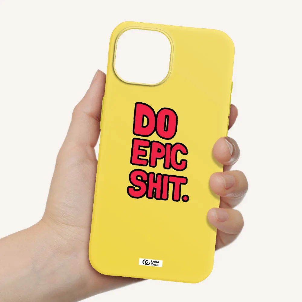 a red and black text Apple iPhone 15 Silicone canary yellow Case