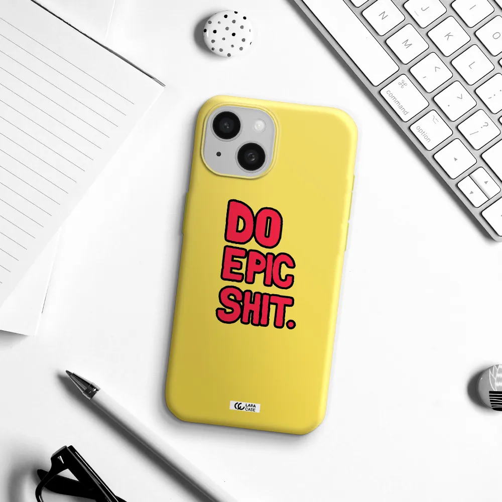 a red and black text Apple iPhone 15 Silicone canary yellow Case