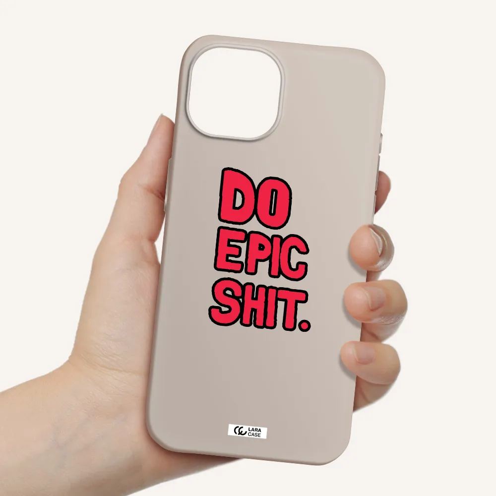 a red and black text Apple iPhone 15 Silicone Stone Case