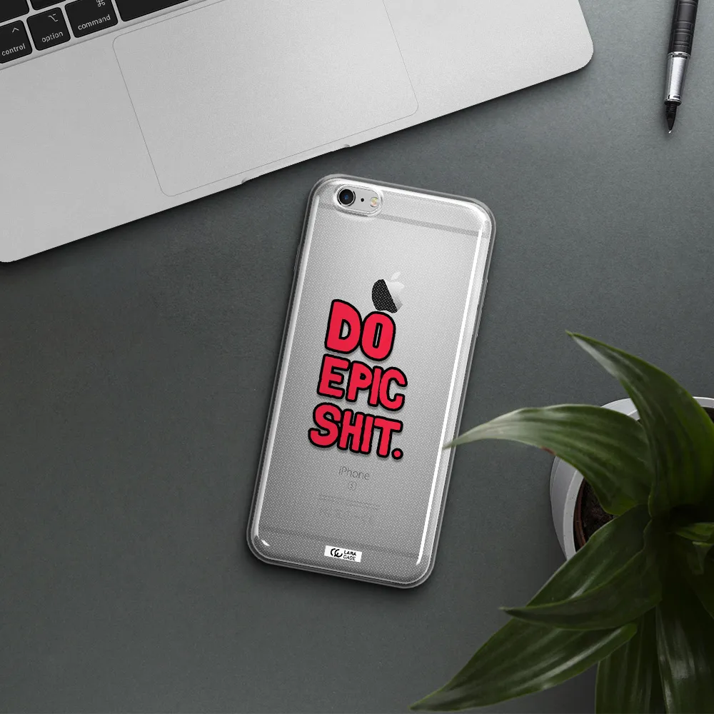a red and black text Apple iPhone 6S Clear TPU Case
