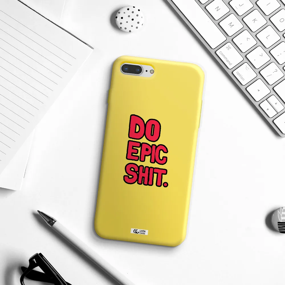 a red and black text Apple iPhone 7 plus Silicone canary yellow Case