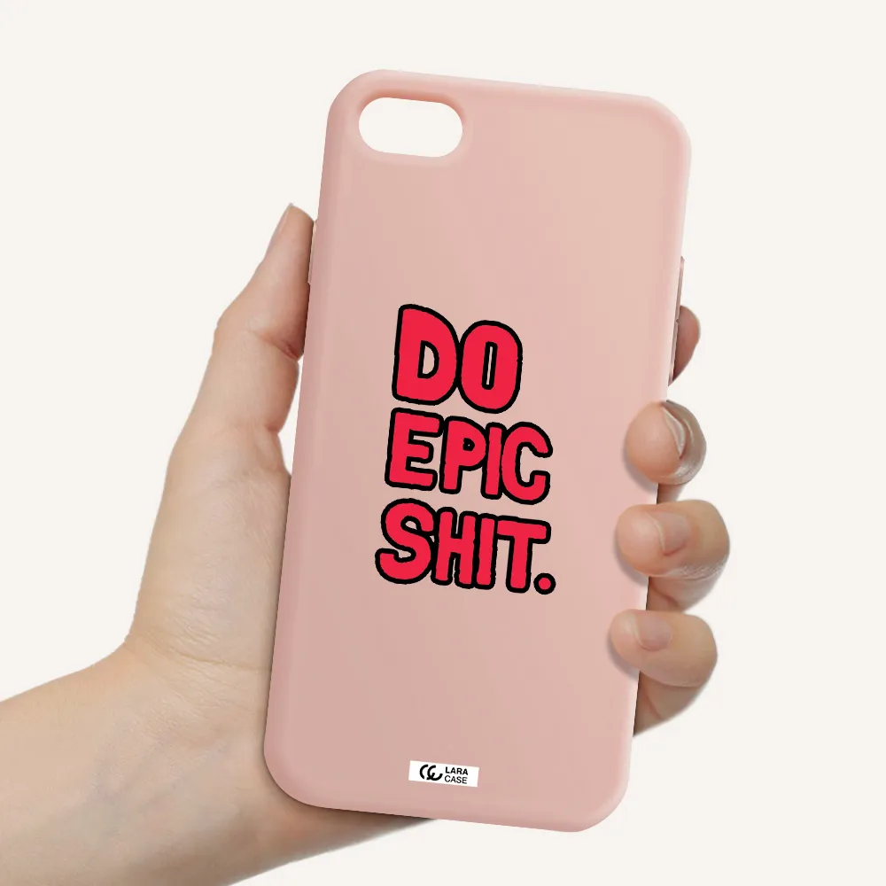 a red and black text Apple iPhone 7 Silicone pastel pink Case