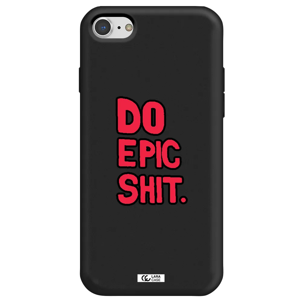 a red and black text Apple iPhone 8 Silicone black Case