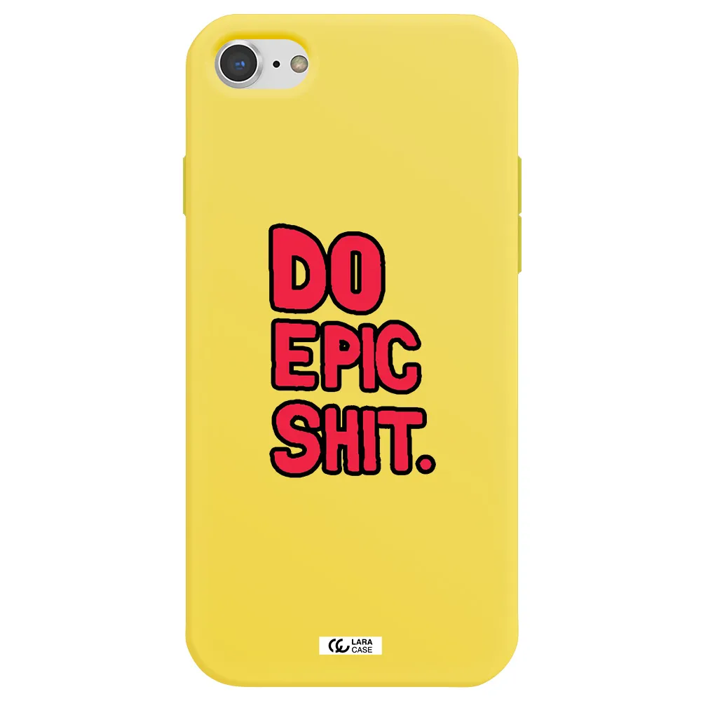 a red and black text Apple iPhone 8 Silicone canary yellow Case