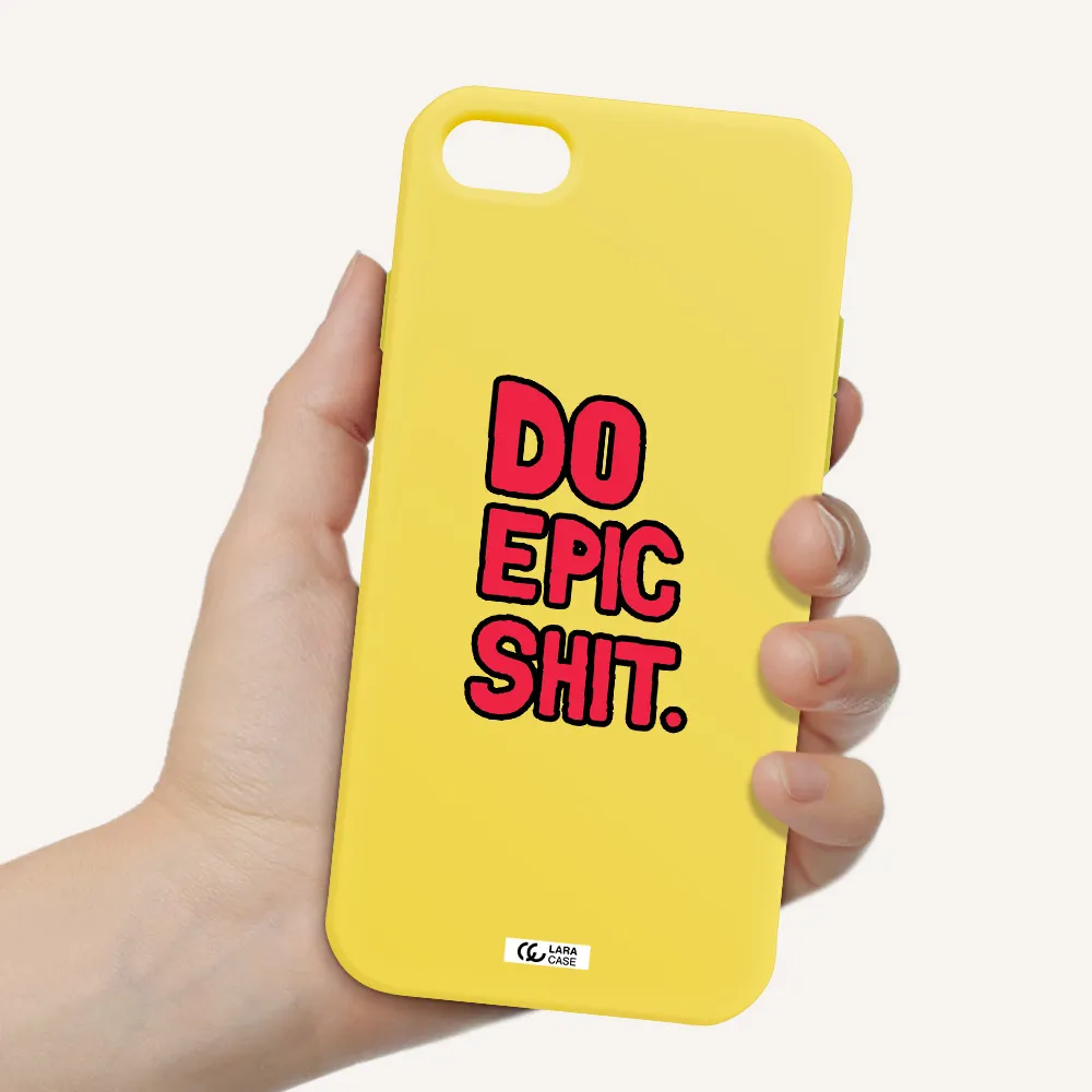 a red and black text Apple iPhone 8 Silicone canary yellow Case