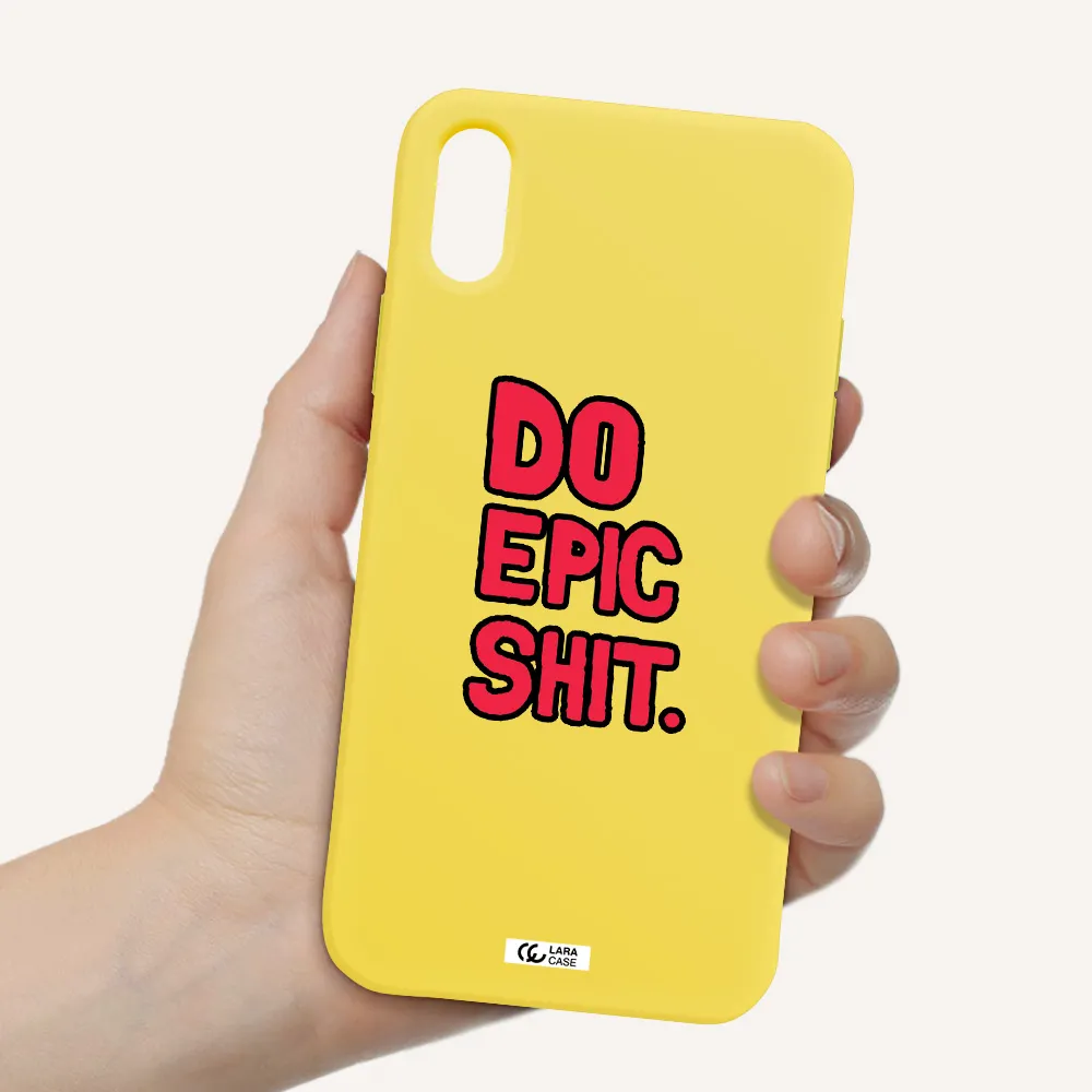 a red and black text Apple iPhone X Silicone canary yellow Case