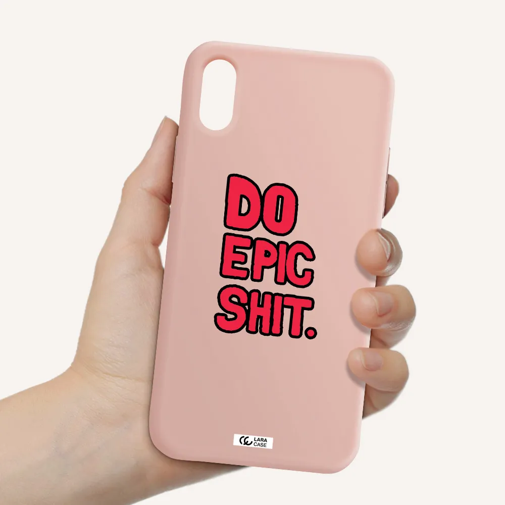 a red and black text Apple iPhone X Silicone pastel pink Case