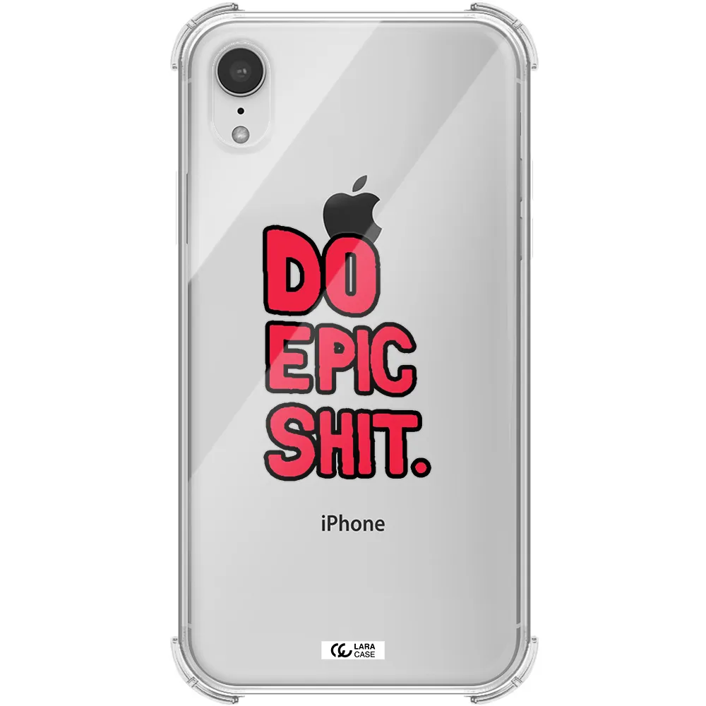 a red and black text Apple iPhone XR Clear PC Case