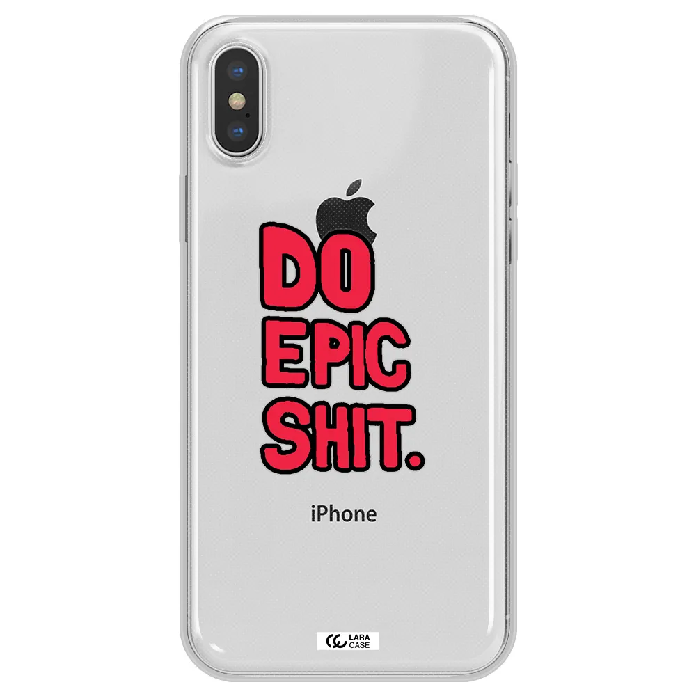 a red and black text Apple iPhone XS Clear TPU Case