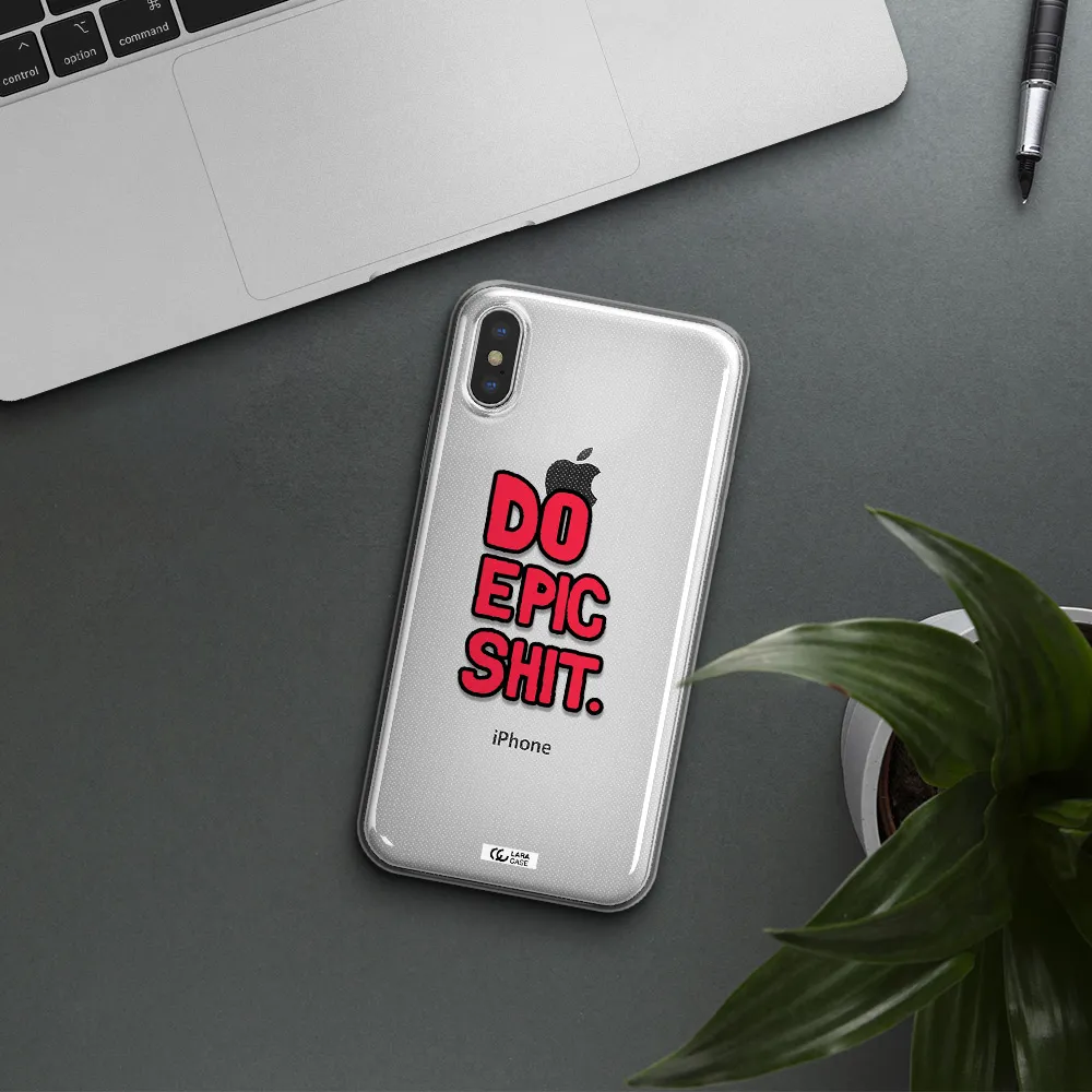 a red and black text Apple iPhone XS Clear TPU Case