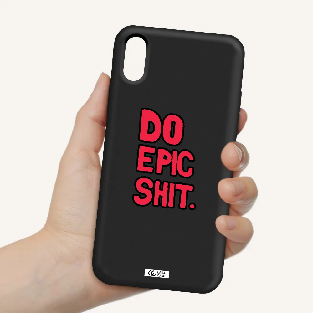 a red and black text Apple iPhone XS Silicone black Case