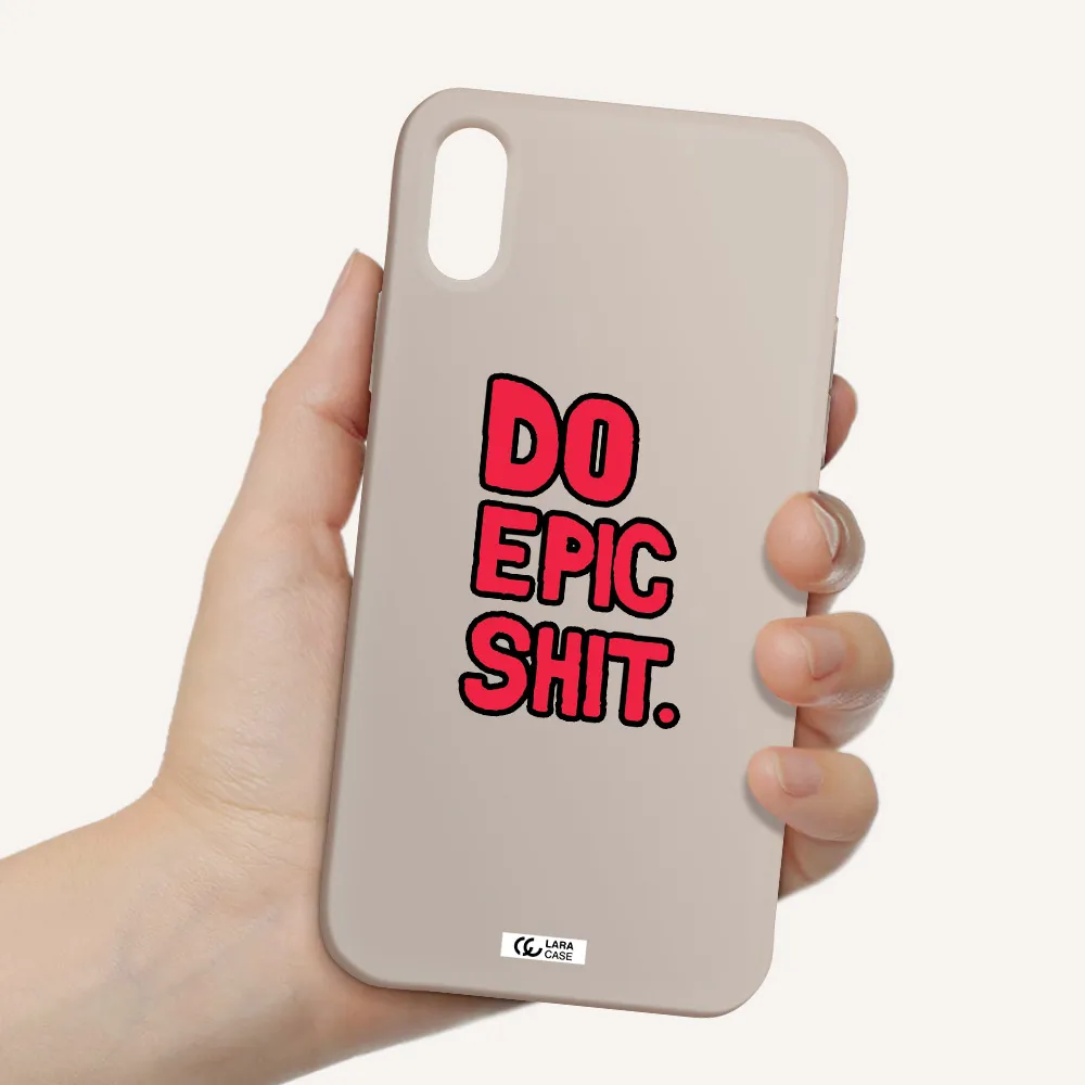 a red and black text Apple iPhone XS Silicone Stone Case