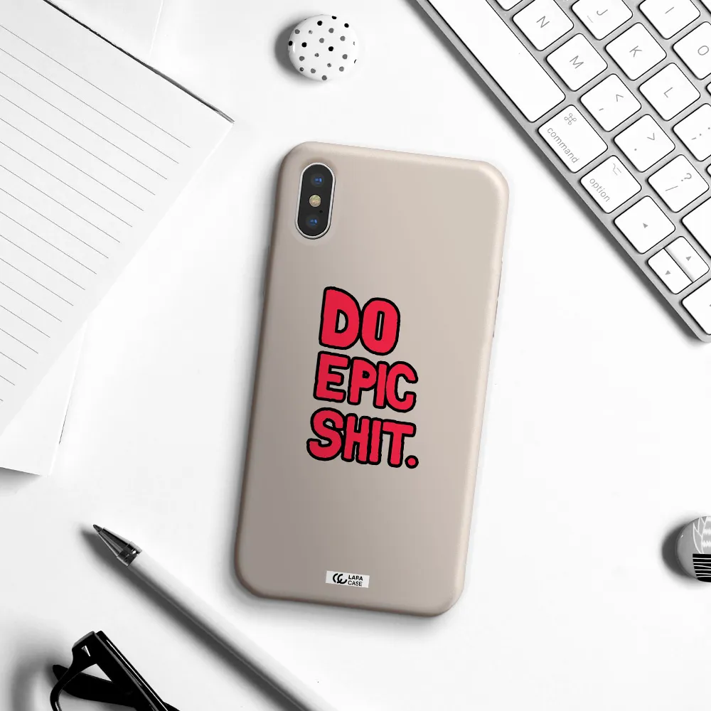 a red and black text Apple iPhone XS Silicone Stone Case