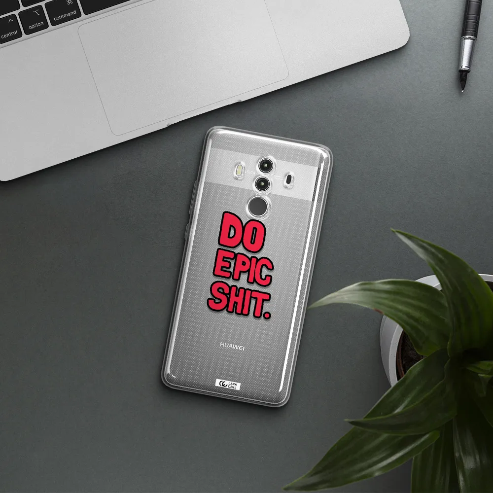a red and black text Huawei Mate 10 Clear TPU Case