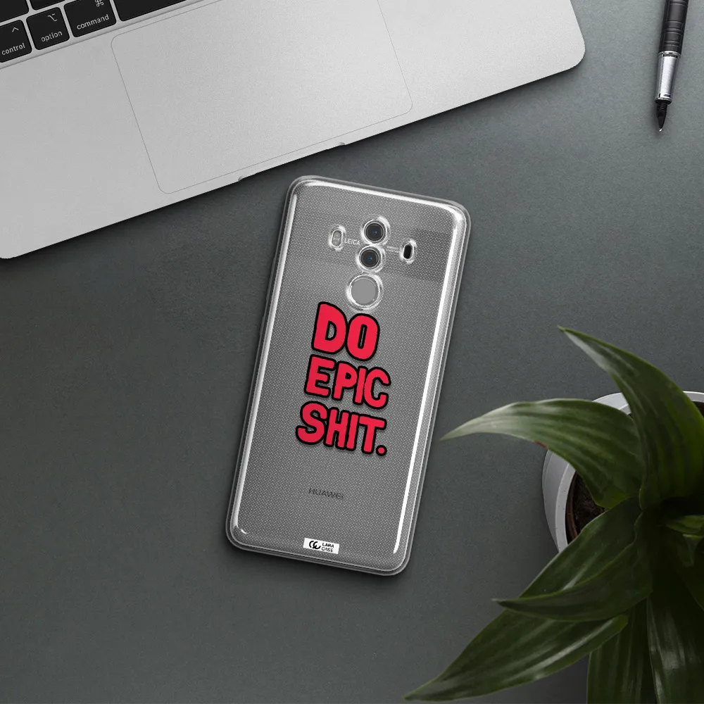 a red and black text Huawei Mate 10 Pro Clear TPU Case