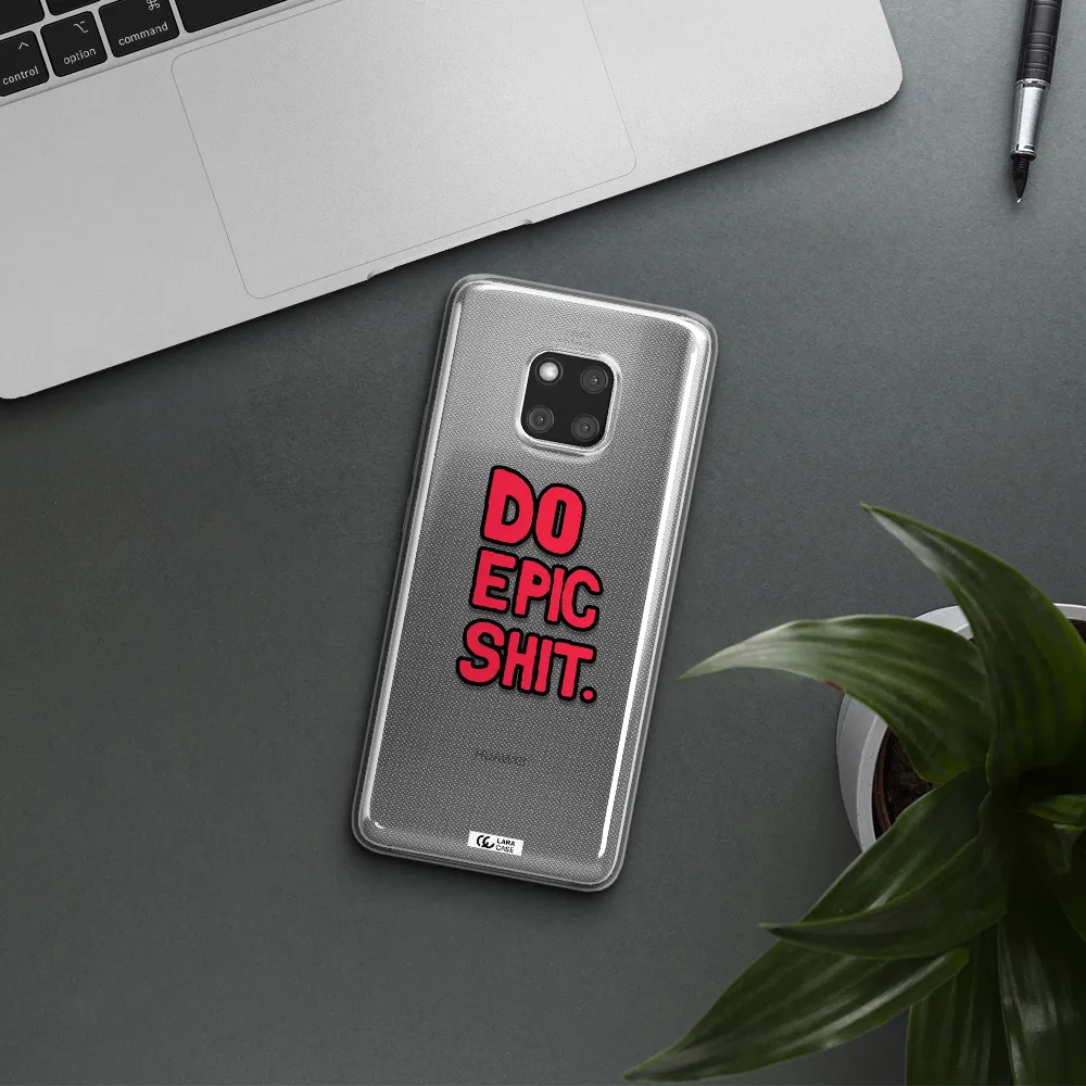 a red and black text Huawei Mate 20 Pro Clear TPU Case