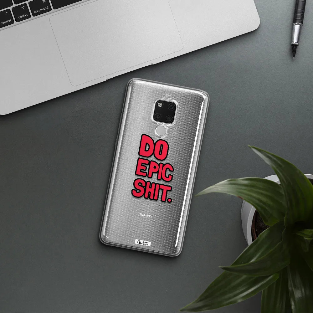 a red and black text Huawei Mate 20X Clear TPU Case
