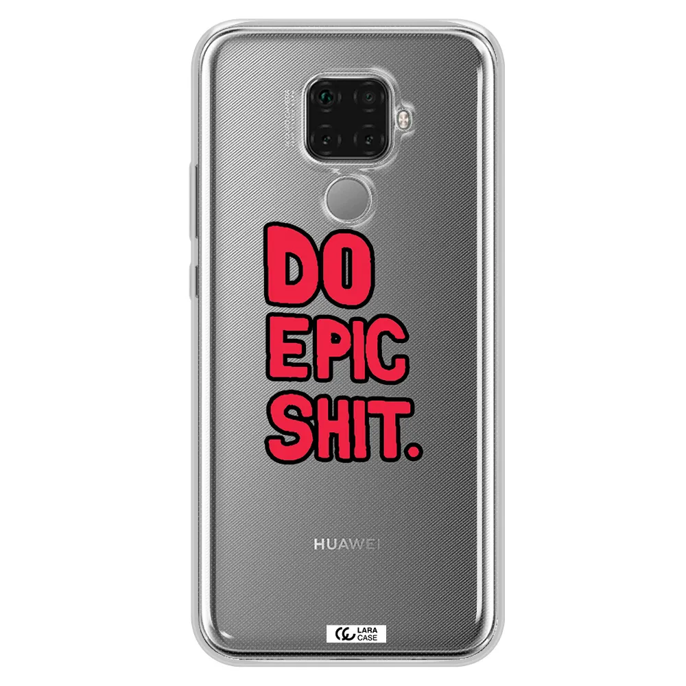 a red and black text Huawei Mate 30 Lite Clear TPU Case