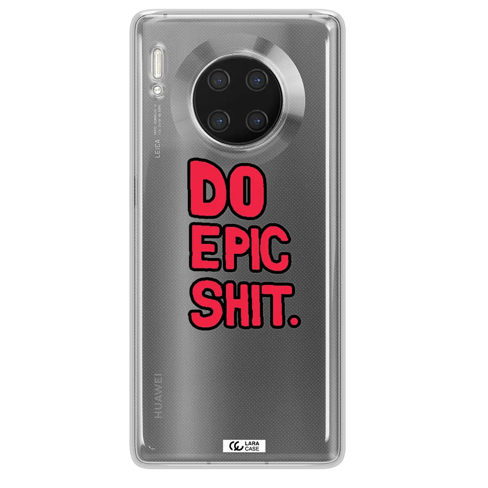 a red and black text Huawei Mate 30 Pro Clear TPU Case