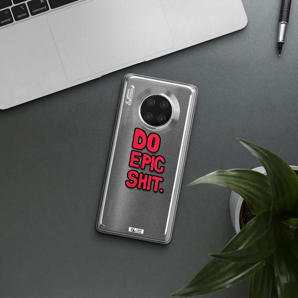 a red and black text Huawei Mate 30 Pro Clear TPU Case