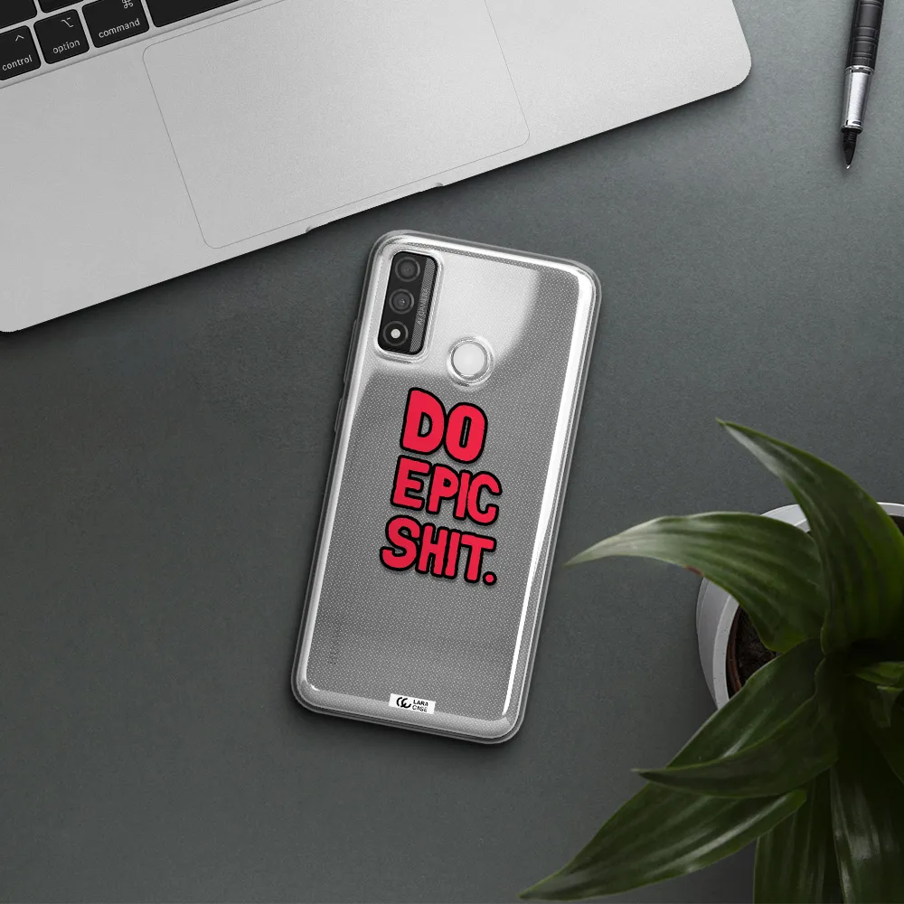 a red and black text Huawei P Smart 2020 Clear TPU Case