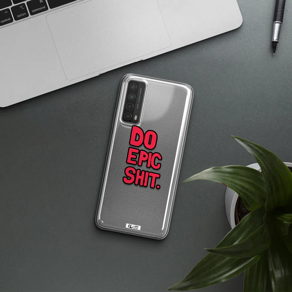 a red and black text Huawei P Smart 2021 Clear TPU Case