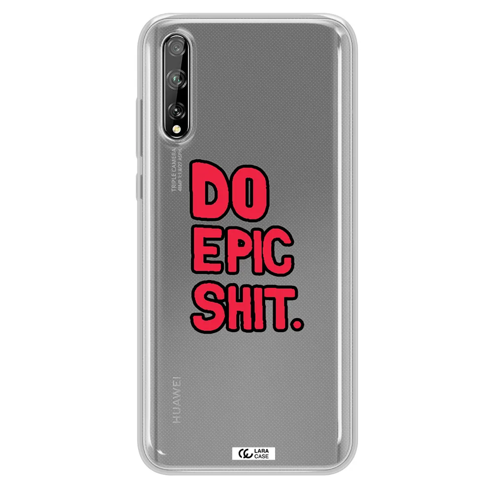 a red and black text Huawei P Smart S Clear TPU Case