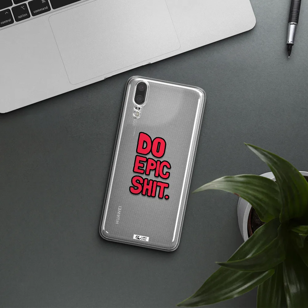 a red and black text Huawei P20 Clear TPU Case