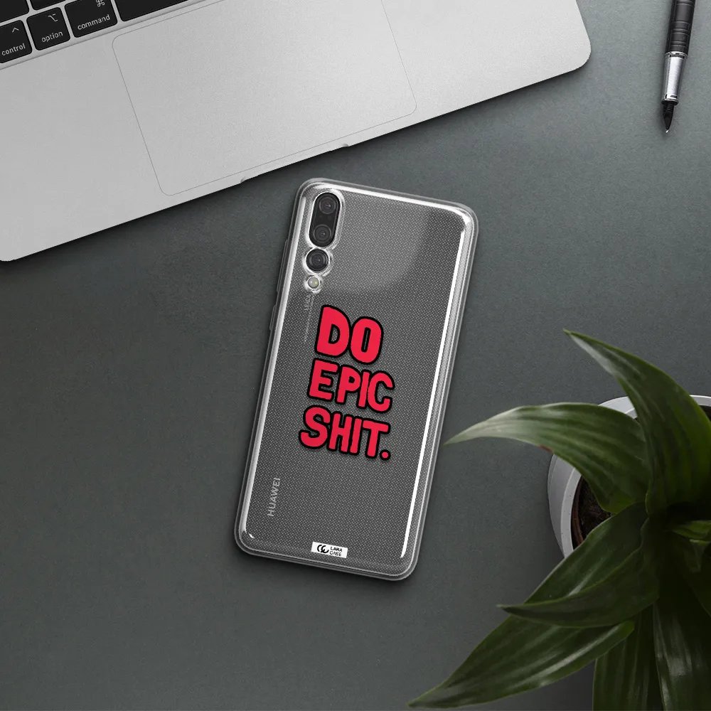 a red and black text Huawei P20 Pro Clear TPU Case