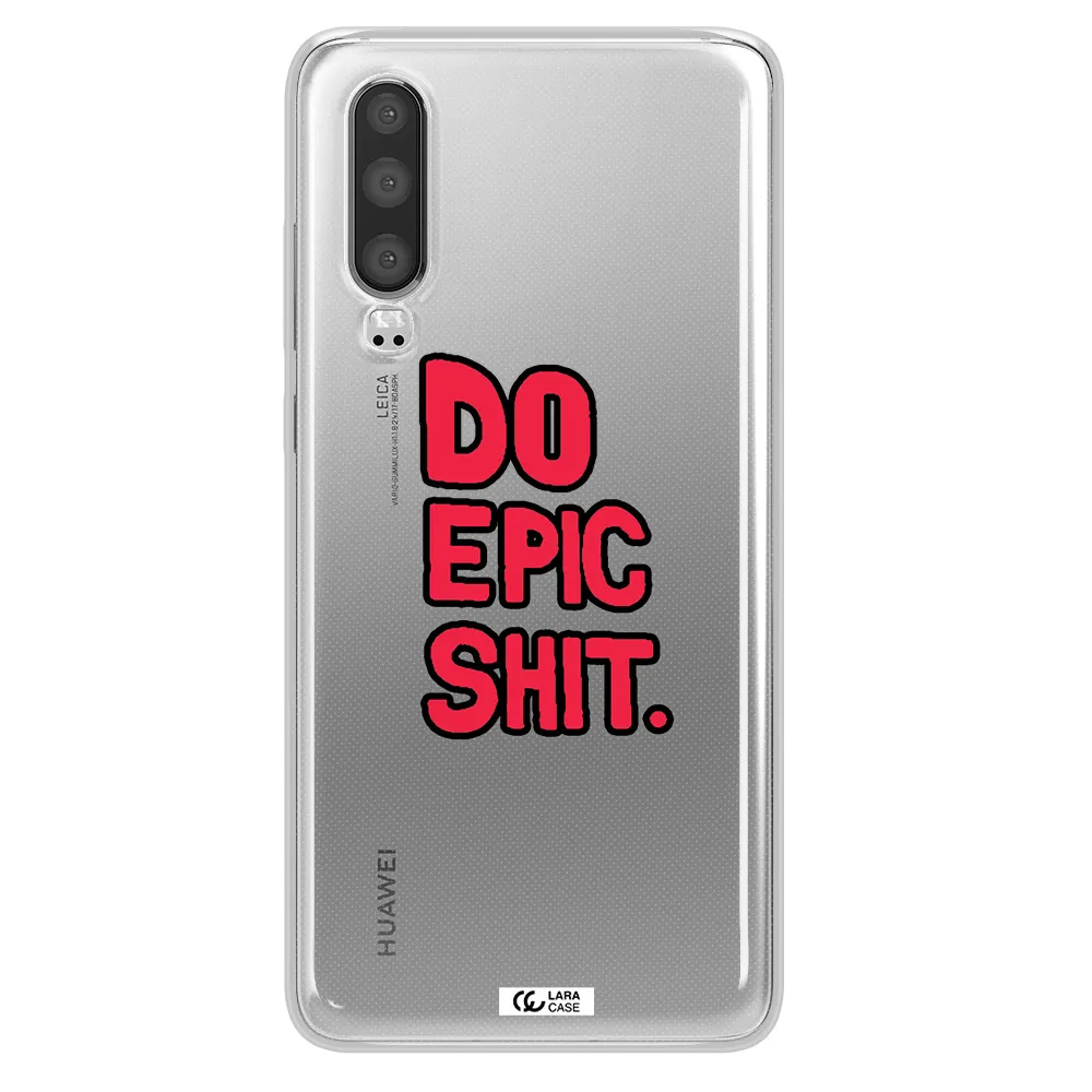 a red and black text Huawei P30 Clear TPU Case