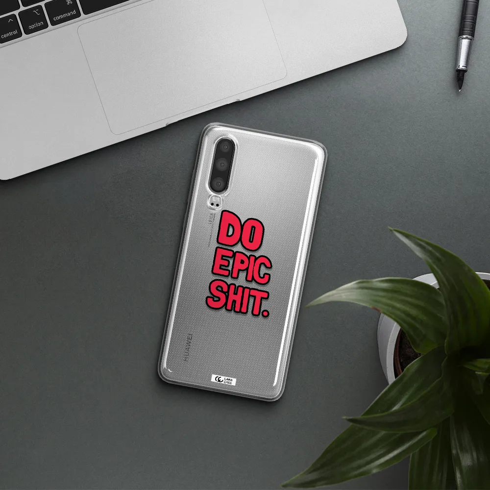 a red and black text Huawei P30 Clear TPU Case