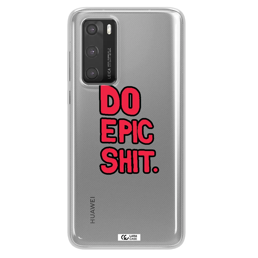 a red and black text Huawei P40 Clear TPU Case