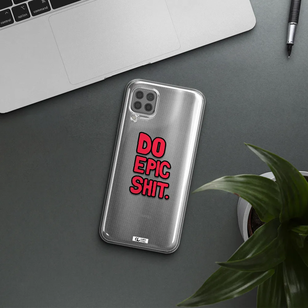 a red and black text Huawei P40 Lite Clear TPU Case