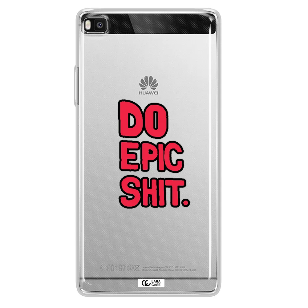 a red and black text Huawei P8 Clear TPU Case