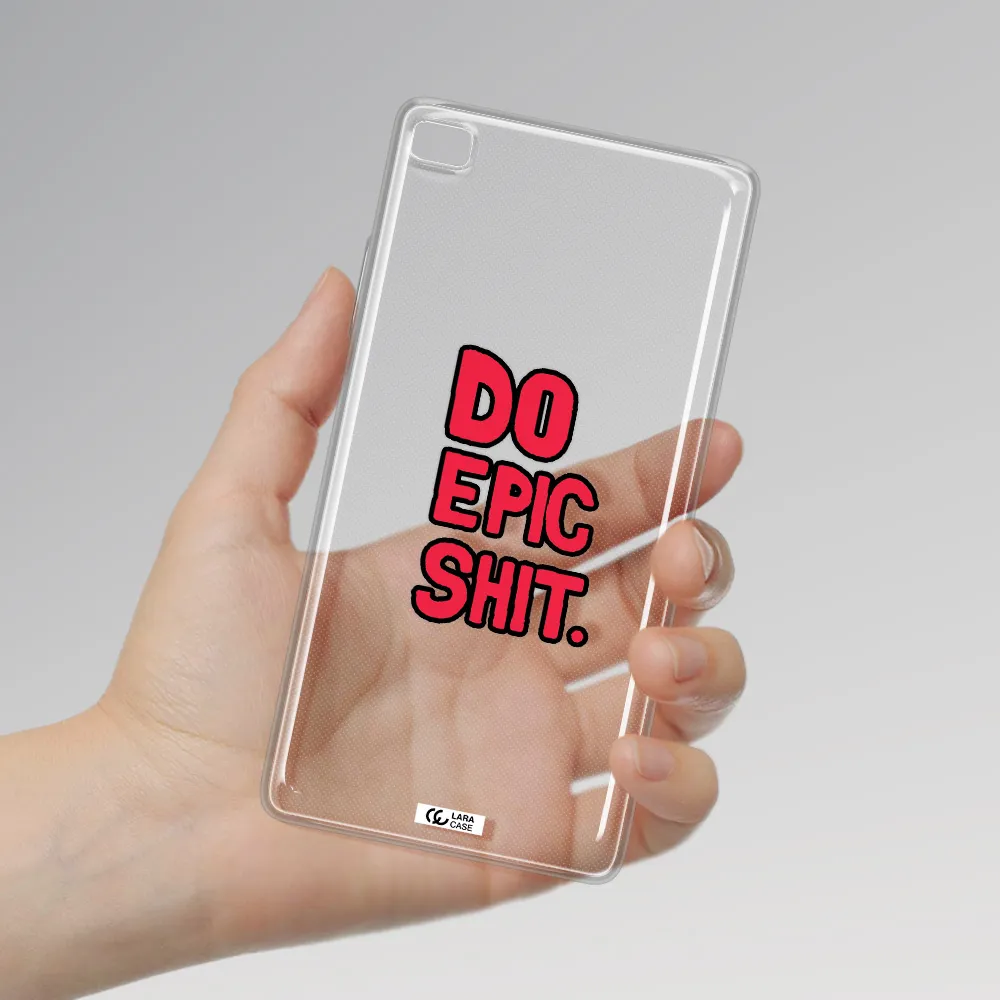 a red and black text Huawei P8 Clear TPU Case