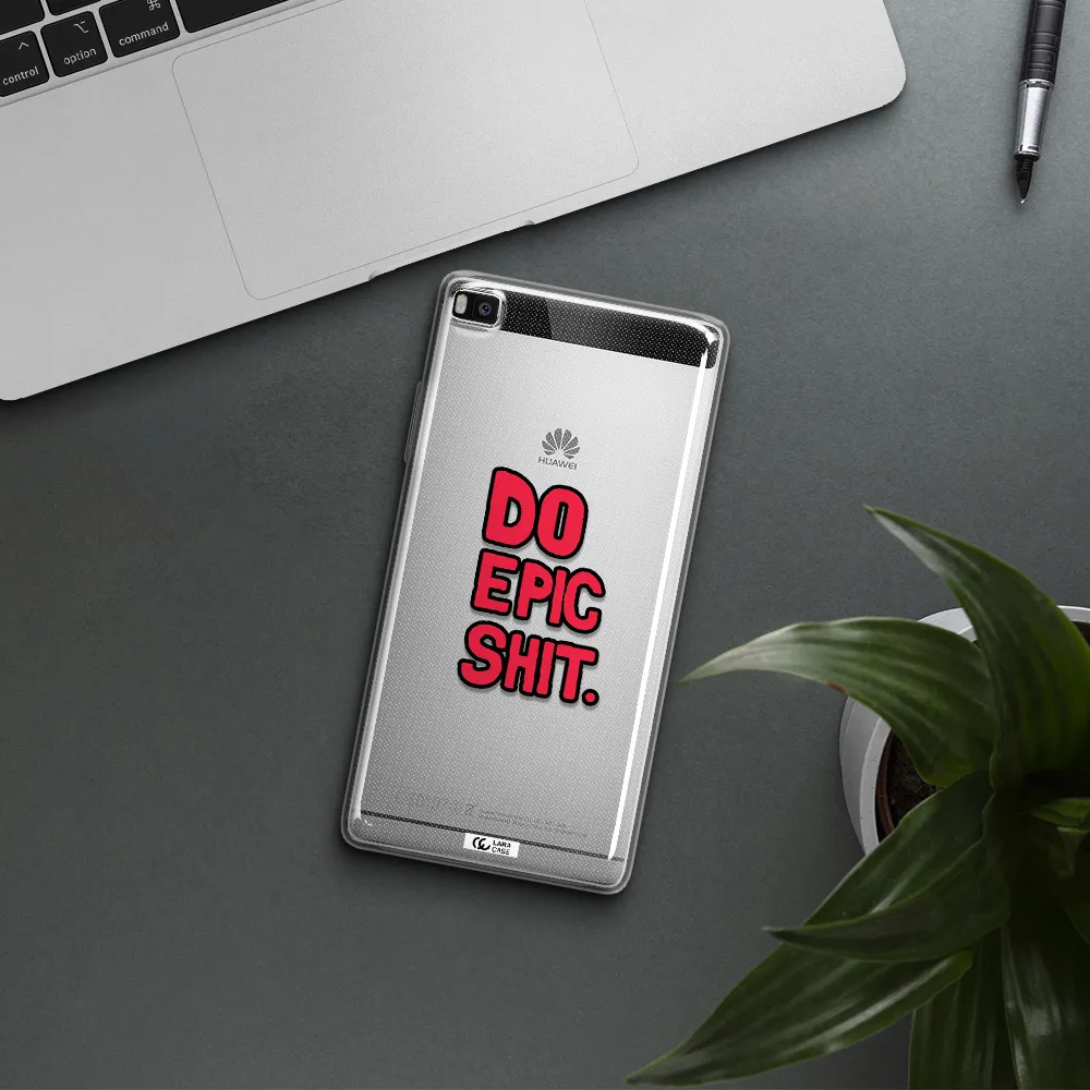 a red and black text Huawei P8 Clear TPU Case