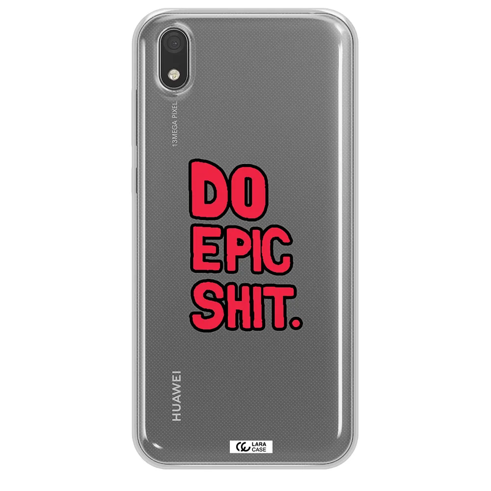 a red and black text Huawei Y5 2019 Clear TPU Case