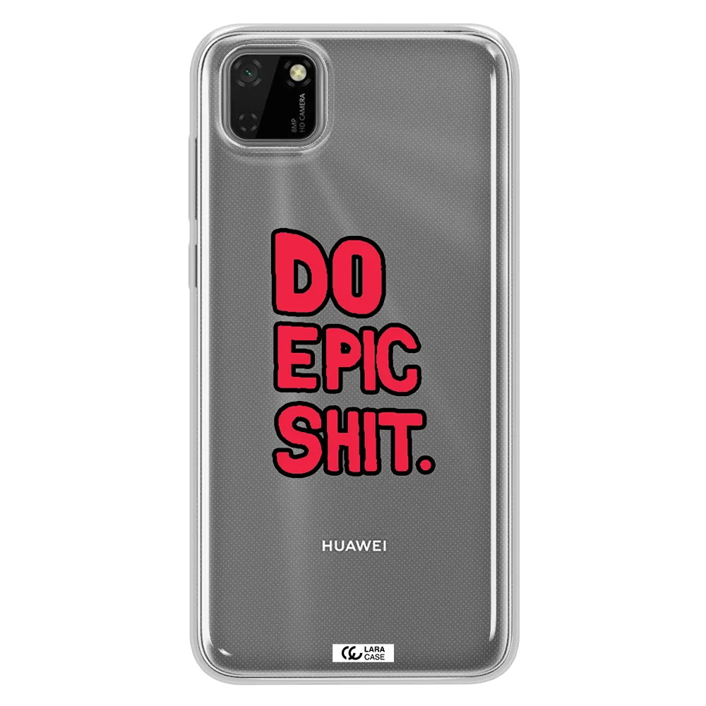 a red and black text Huawei Y5P Clear TPU Case