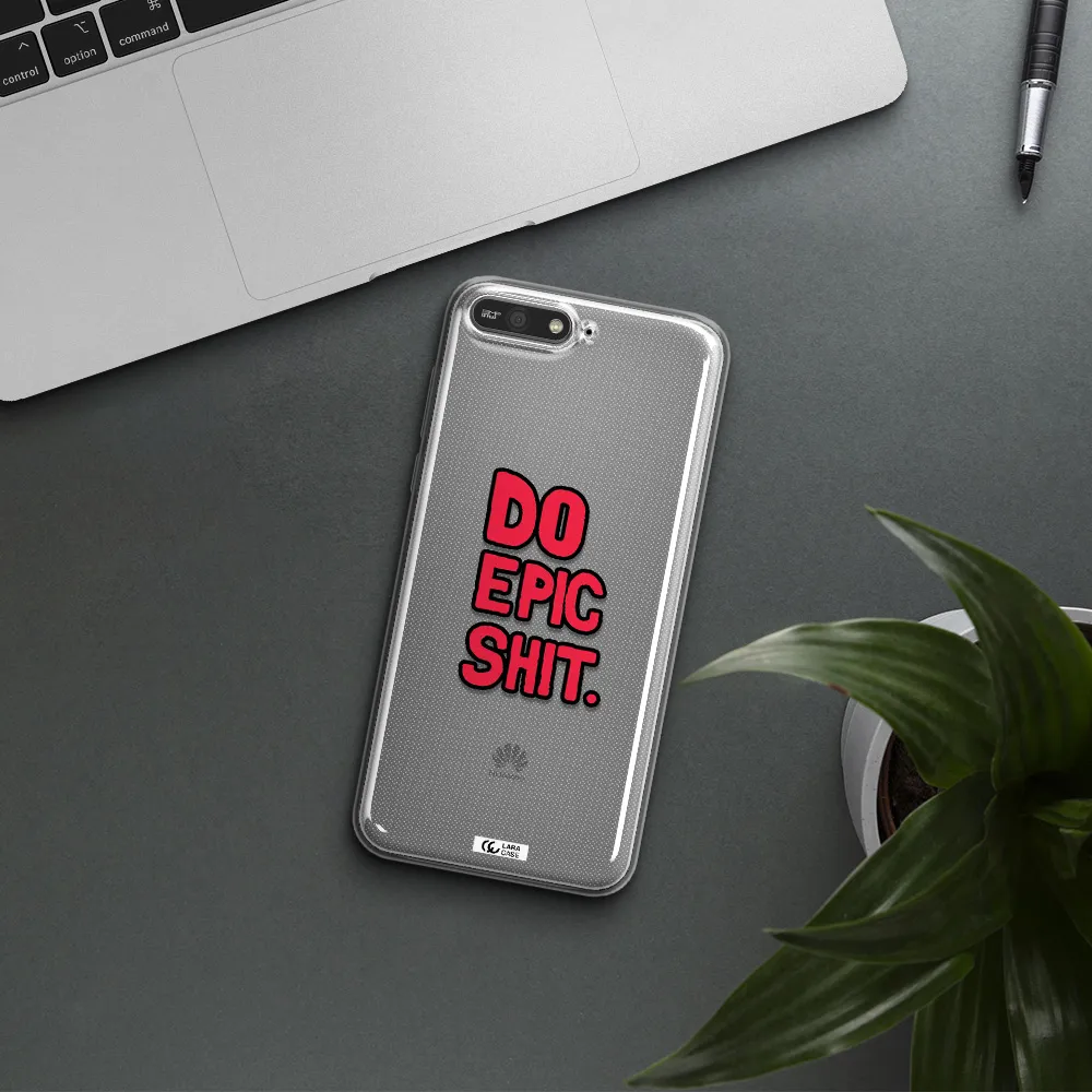 a red and black text Huawei Y6 2018 Clear TPU Case