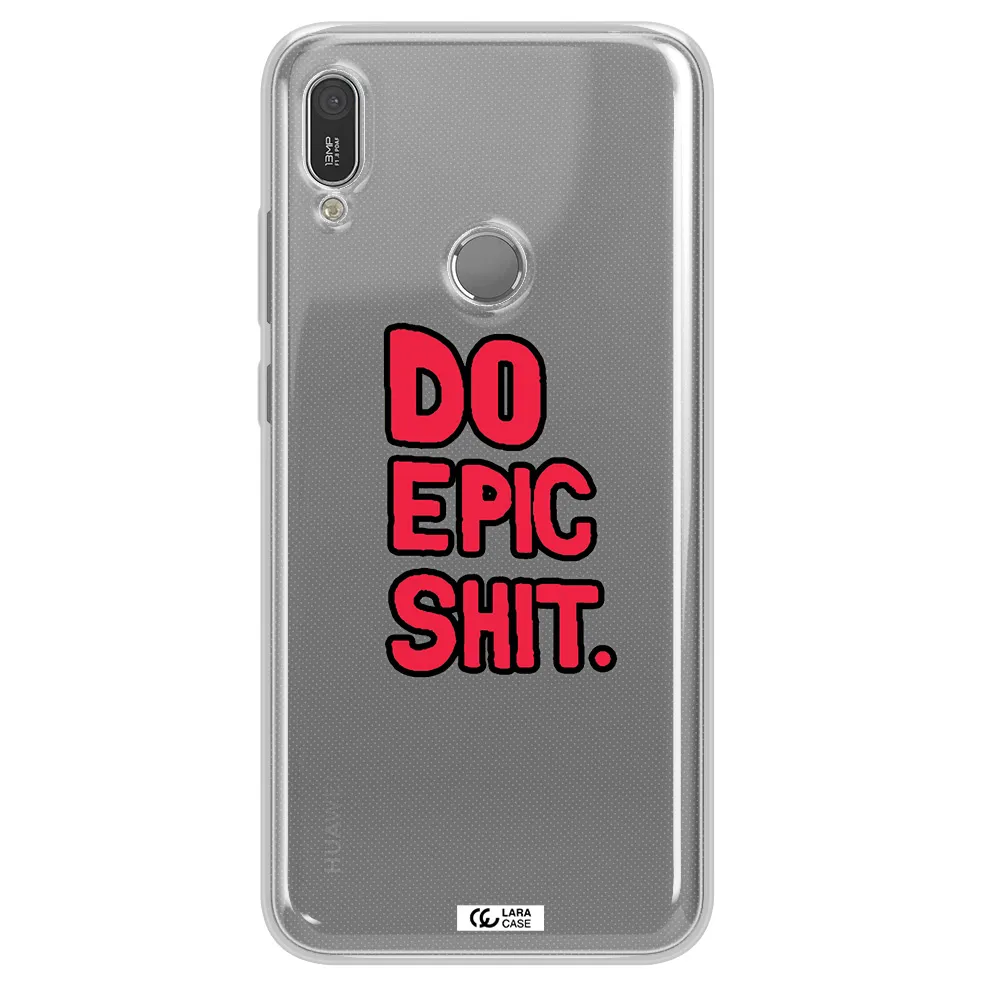 a red and black text Huawei Y6 2019 Clear TPU Case