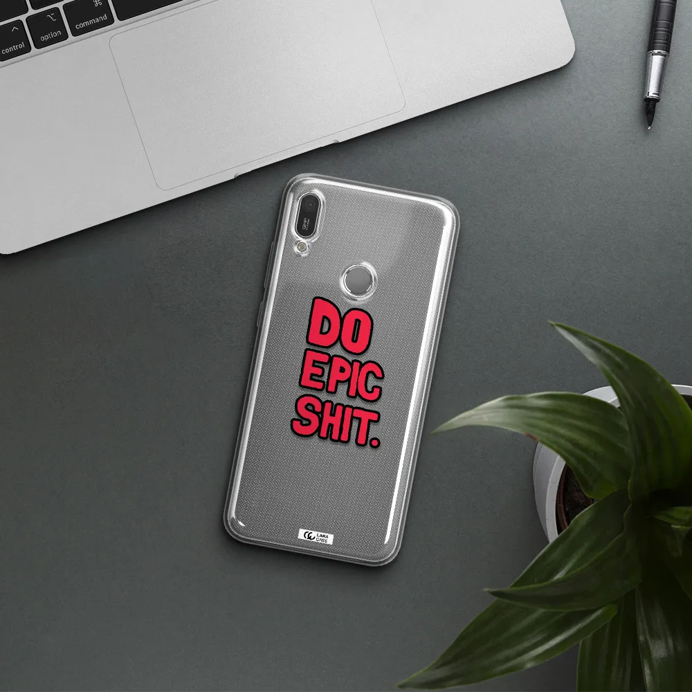 a red and black text Huawei Y6 2019 Clear TPU Case