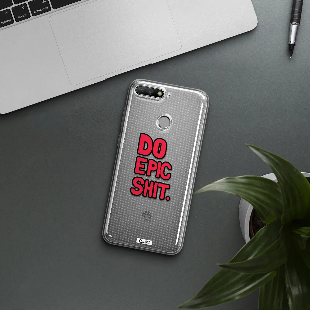 a red and black text Huawei Y6 Prime 2018 Clear TPU Case