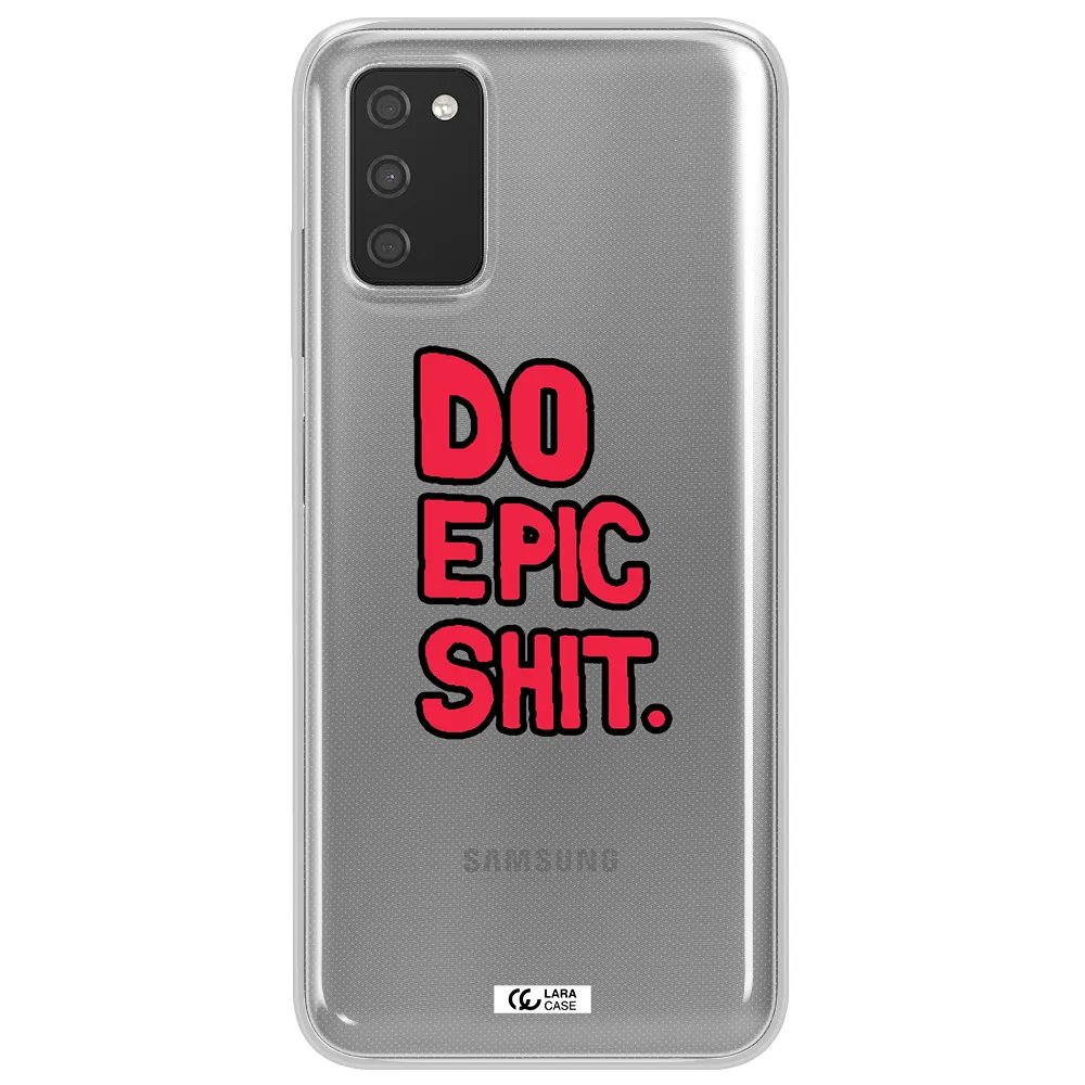 a red and black text Samsung A03S Clear TPU Case