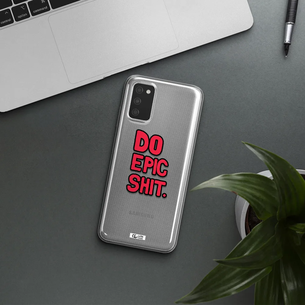 a red and black text Samsung A03S Clear TPU Case