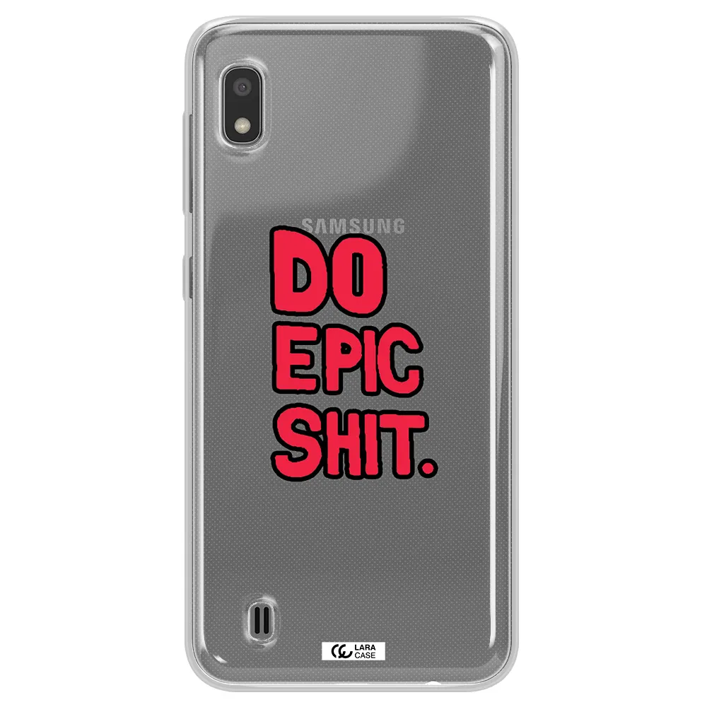 a red and black text Samsung A10 Clear TPU Case