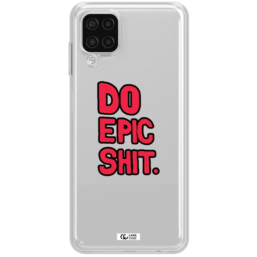 a red and black text Samsung A12 4g Clear TPU Case