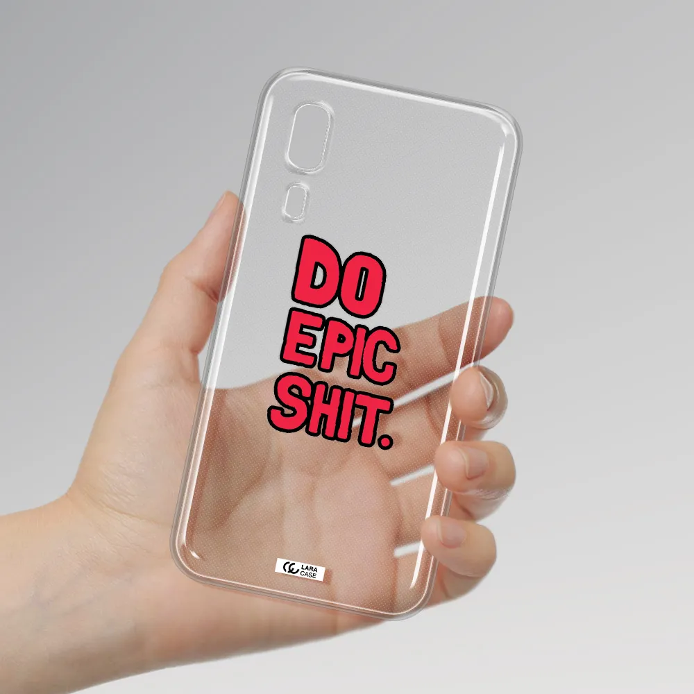 a red and black text Samsung A2 Core Clear TPU Case