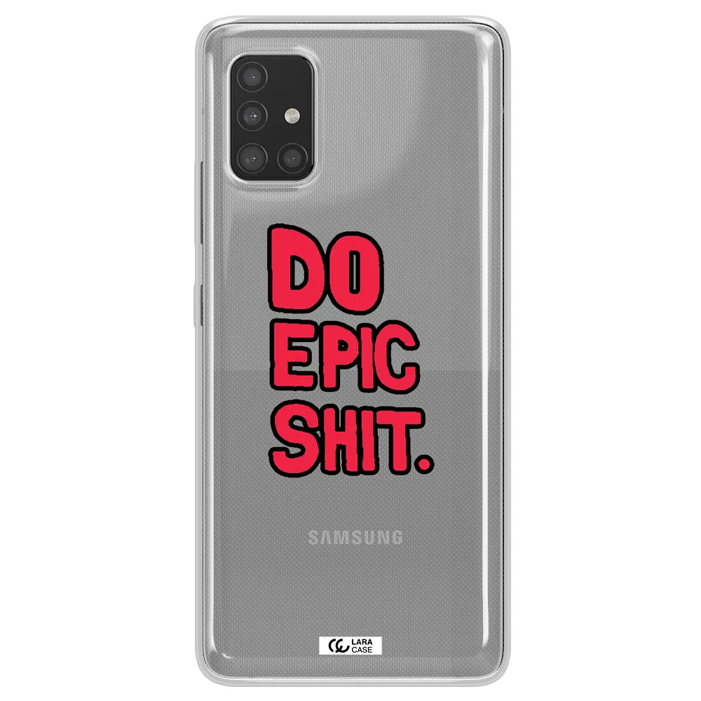 a red and black text Samsung A51 Clear TPU Case