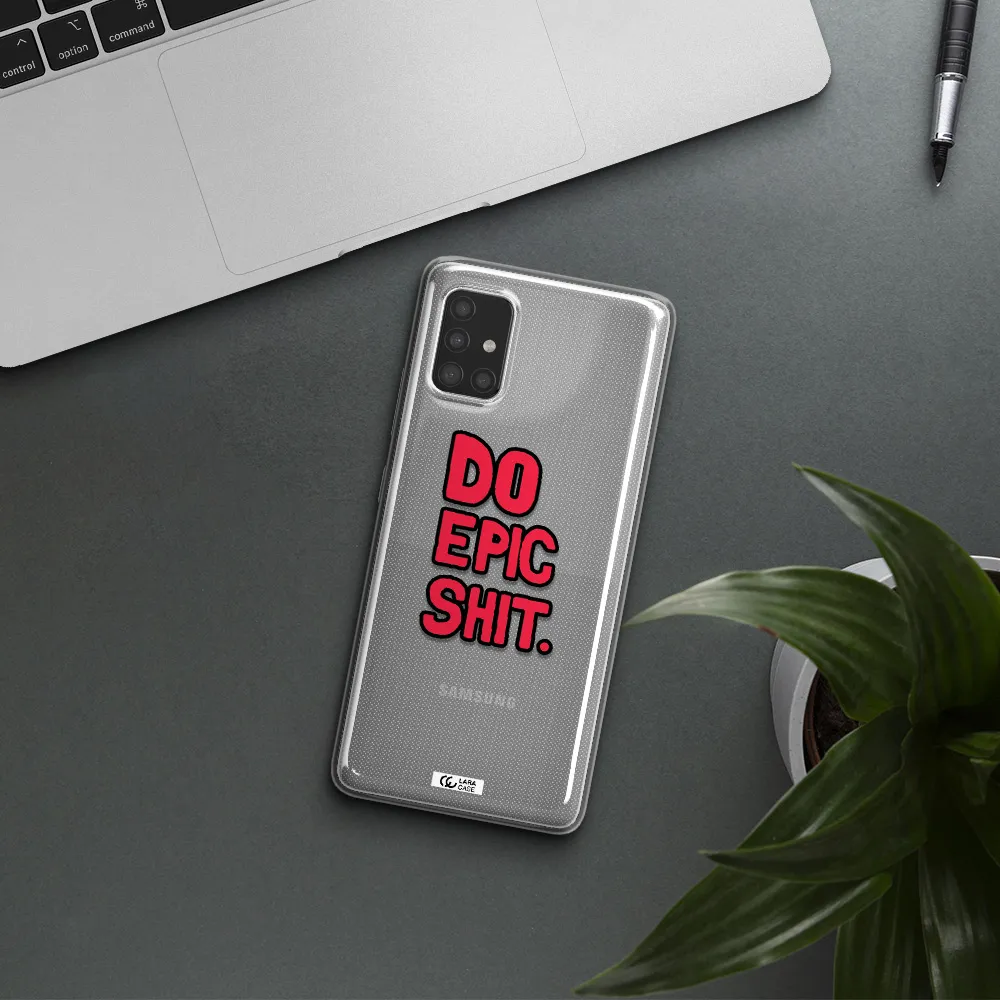 a red and black text Samsung A51 Clear TPU Case