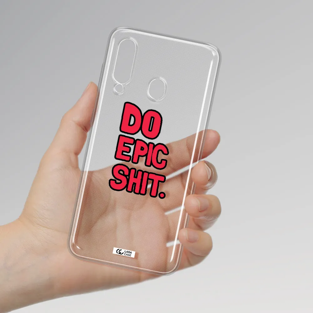 a red and black text Samsung A60 Clear TPU Case